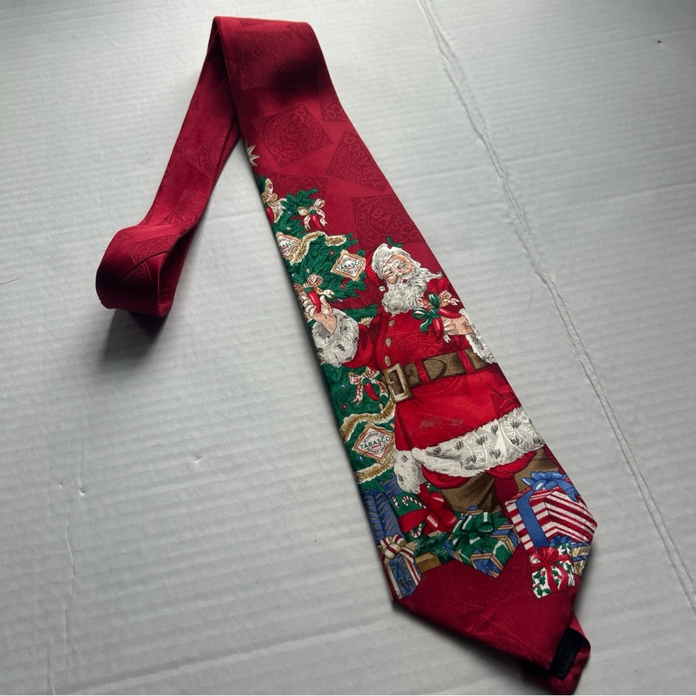 Tabasco Themed Christmas Silk Neck Tie Novelty Vintage Made in USA Holiday Party